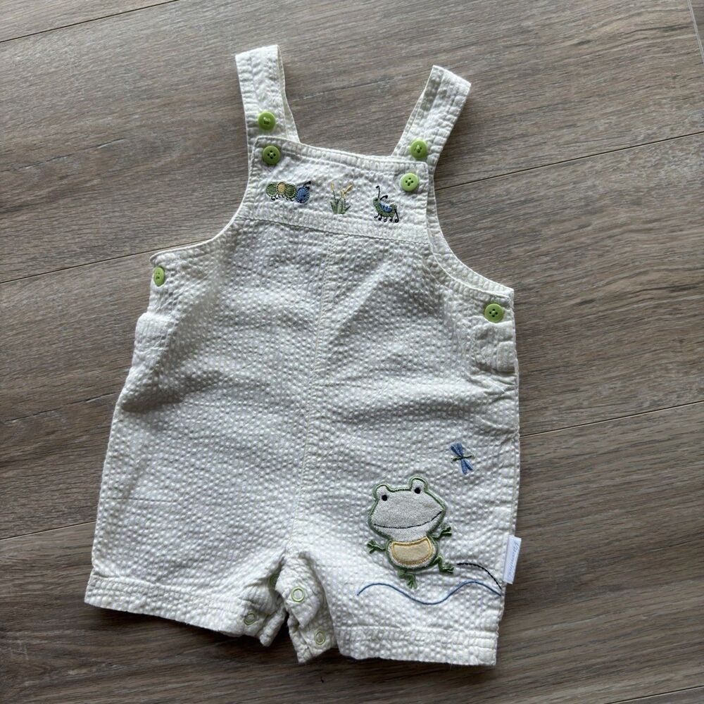 Vitamins Green Seersucker Sunsuit Frog & Bugs Embroidery Boy 6M Y2K Preppy VTG